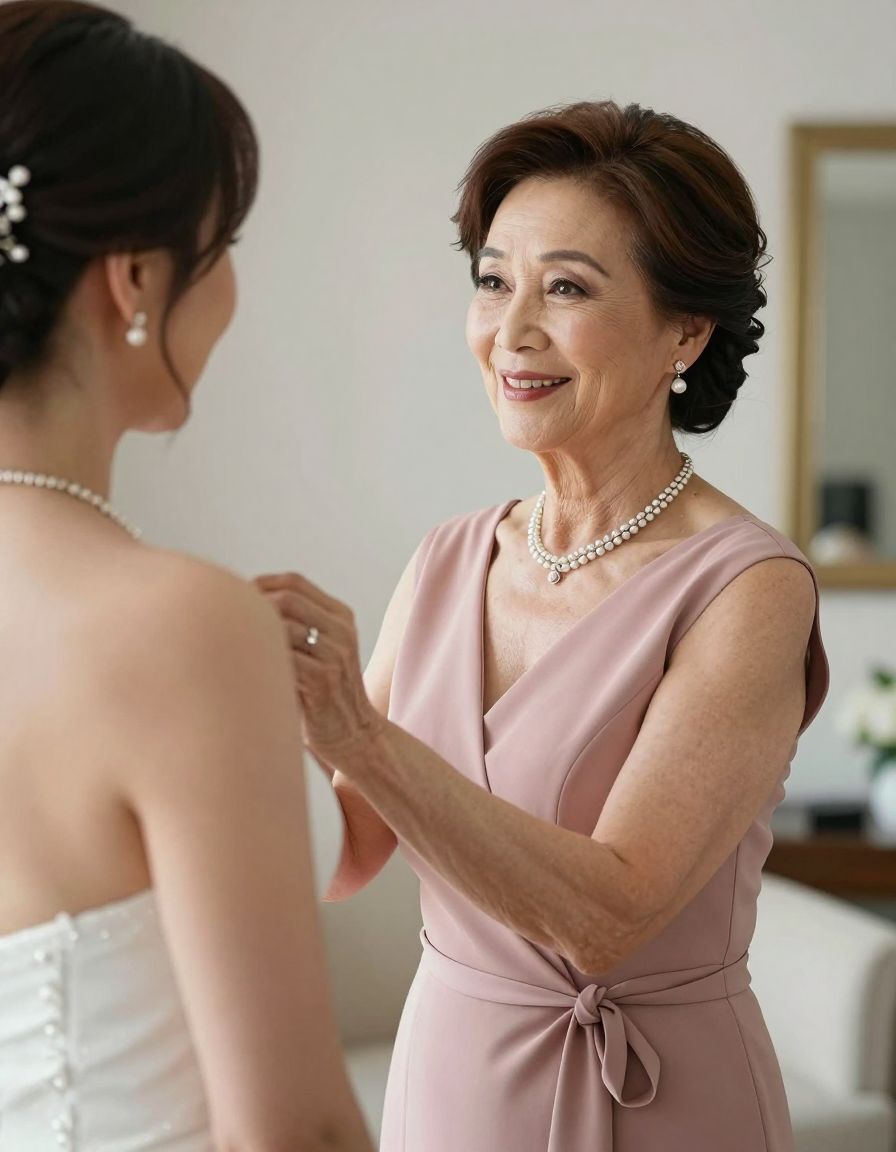 Mother of the bride smiling in the bridal suite