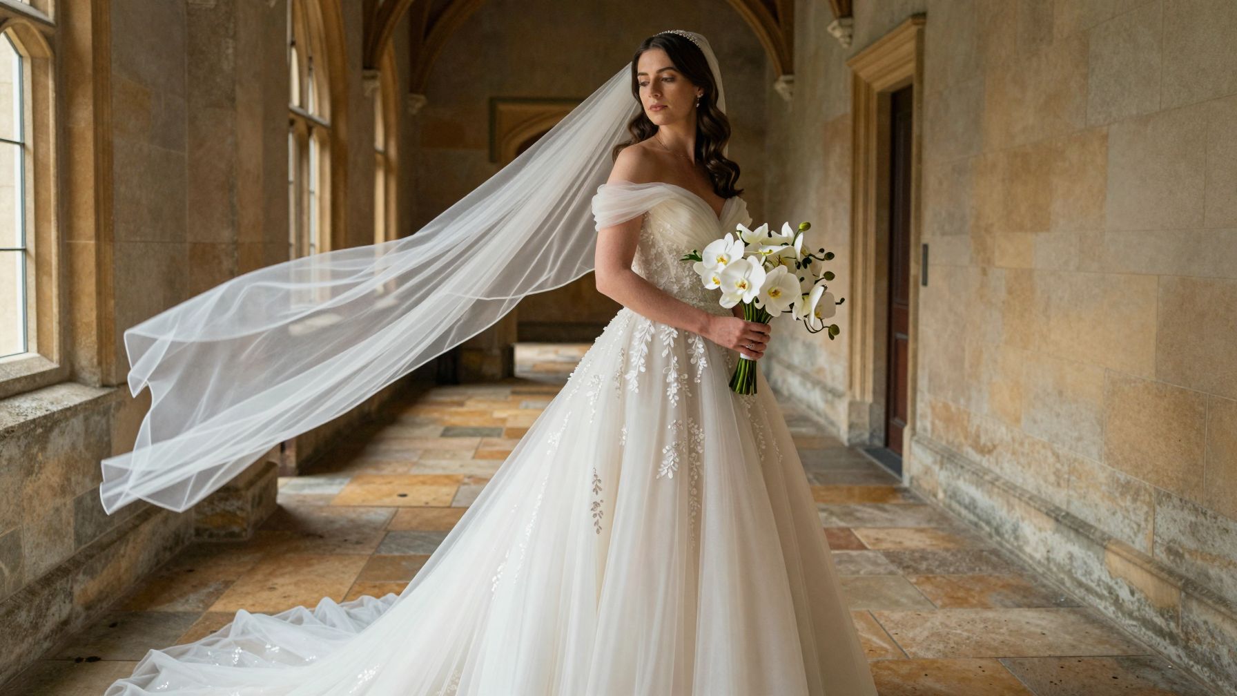 A bride twirling, her veil flowing