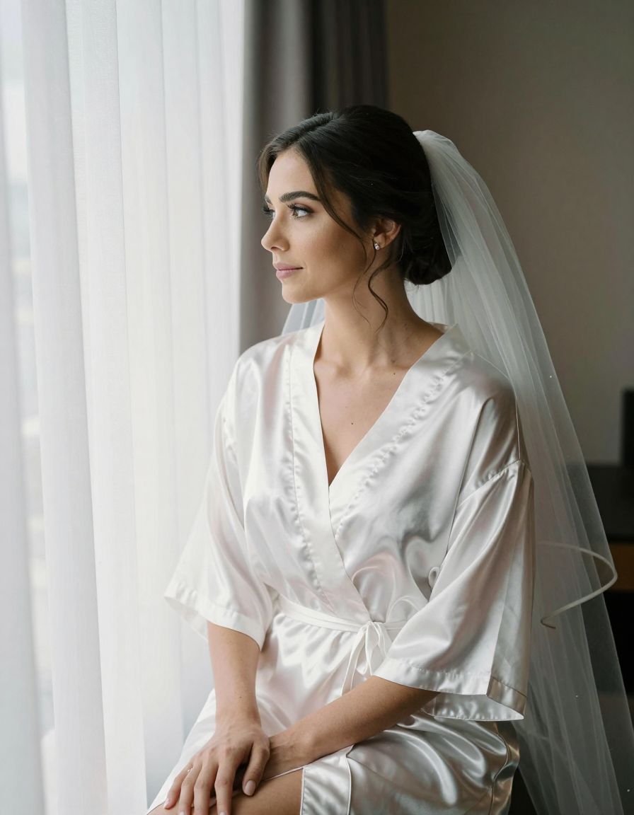 A bride by the window on her wedding morning